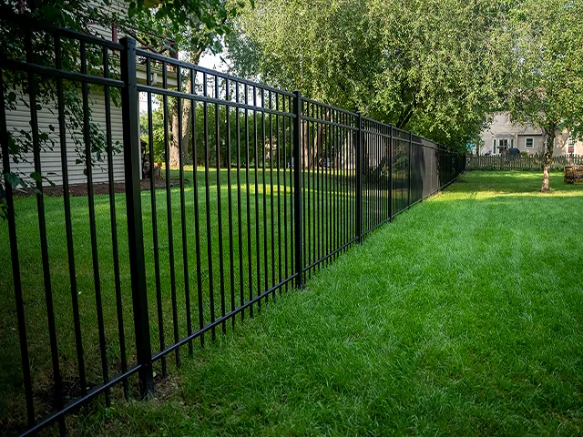 Black Aluminum Backyard Fence installed by Cedar Mountain Fence