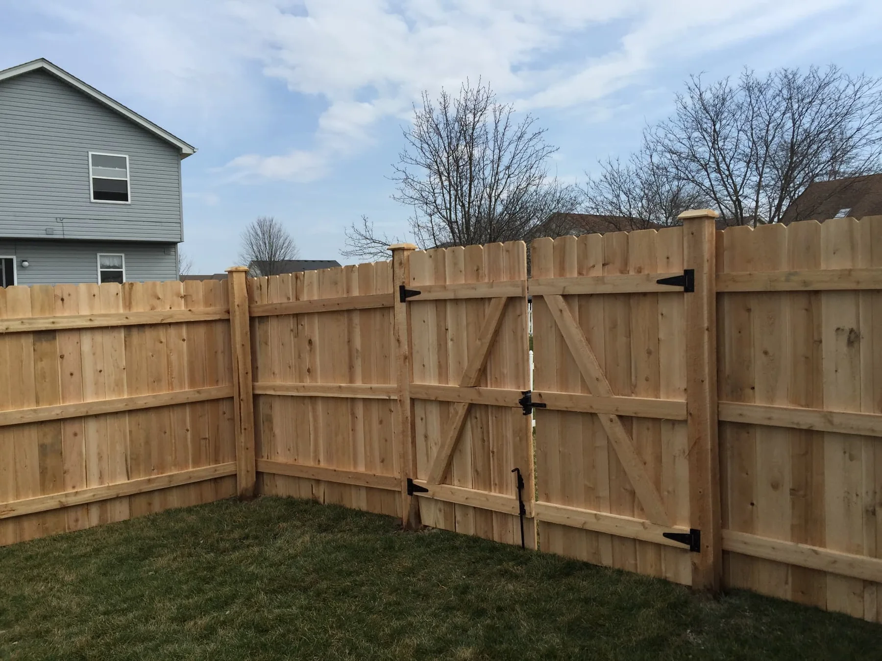 Cedar Wood Privacy Fence with Double Gate wood fence installed by Cedar Mountain Fence