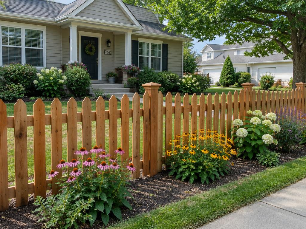 Wood picket fence